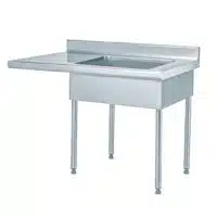 Table de déboîtage sur pieds sur-mesure acier inoxydable capacité 4 bacs GN 1/1 P 700 mm cuve à droite