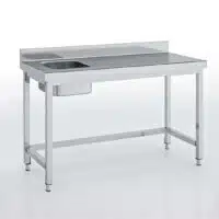 Table de chef, série 600, inox AISI-304 18/10 satiné, bac à gauche, avec renfort