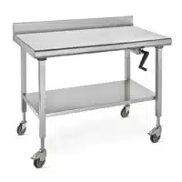 Plan de travail avec étagère sur roues à dosseret acier inoxydable hauteur réglable