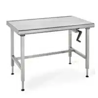 Plan de travail central sur piétement acier inoxydable hauteur réglable
