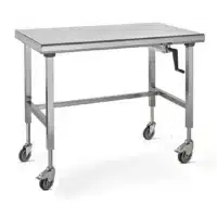Plan de travail central sur roues acier inoxydable hauteur réglable avec manivelle escamotable