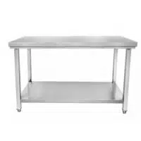 Table, inox AISI 201, centrale avec étagère, pieds carrés, profondeur 600 mm
