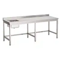 Table de chef sans sous-tablette inox AISI 304 adossée 1 bac à gauche L 2800 x P 700 x H 850 mm