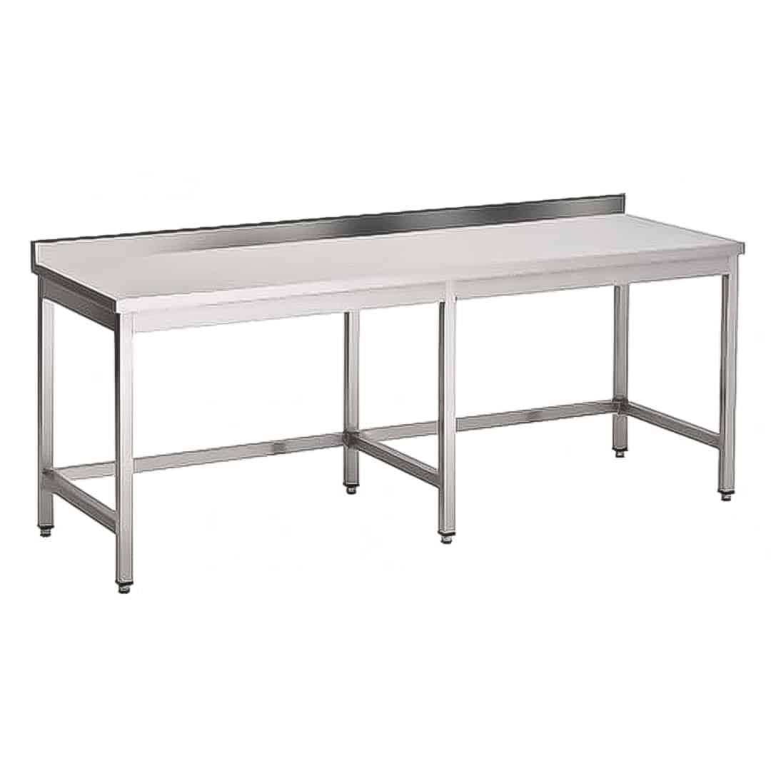 Table de travail, inox AISI 304 sans sous-tablette, adossée, L 2700 x P 700 x H 850 mm