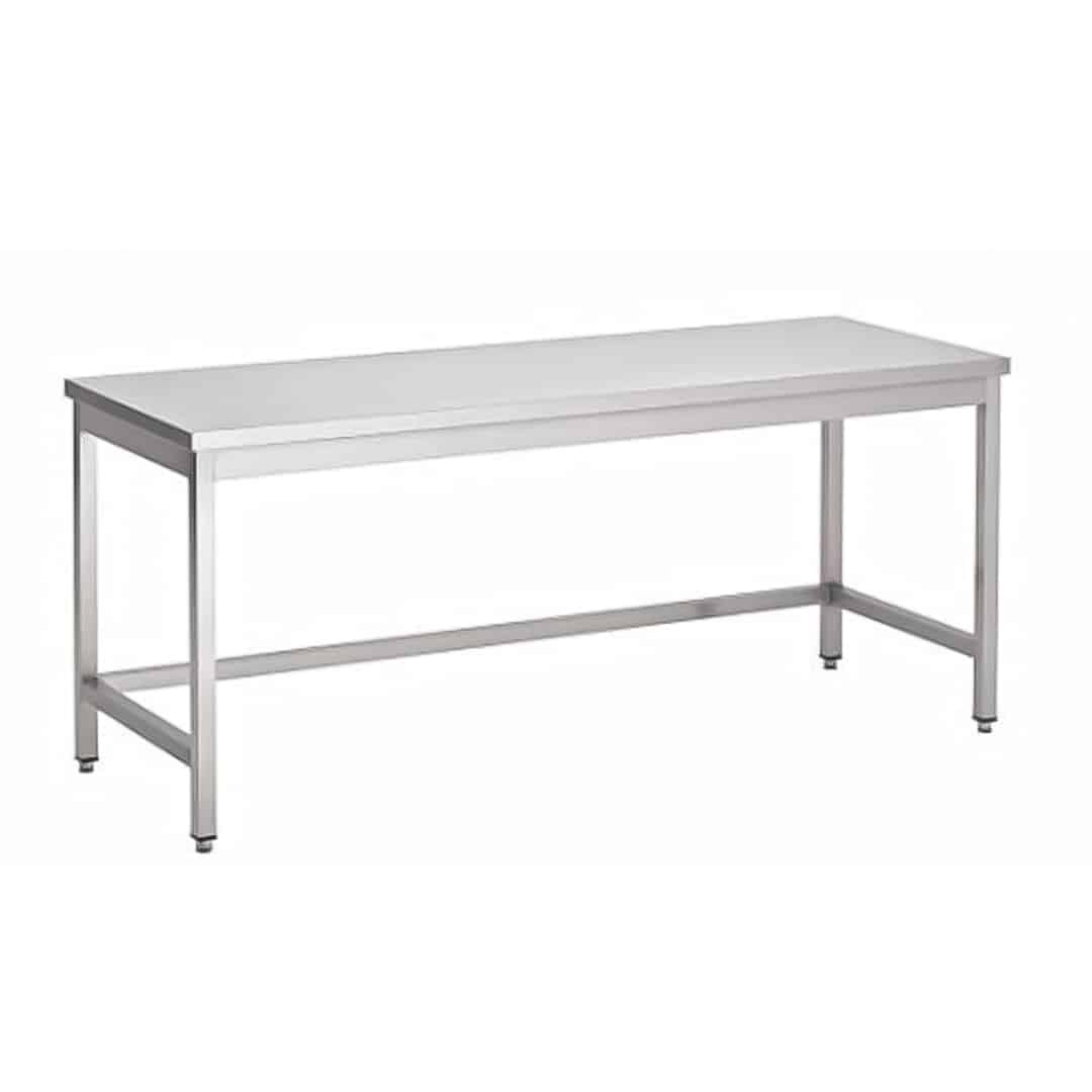 Table centrale sans tablette inferieure inox AISI 430, L 1400 x P 700 x H 650 mm, sur mesure