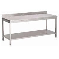 Table de travail Inox AISI 430 avec sous-tablette, adossée, L 2000 x P 500 x H 850 mm, fabrication sur mesure