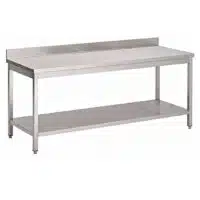 Table de travail Inox AISI 430 avec sous-tablette, adossée, L 2000 x P 500 x H 850 mm, fabrication sur mesure