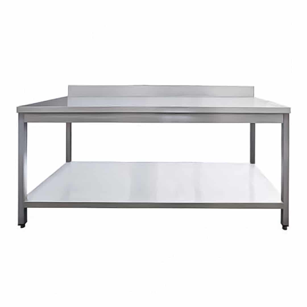 Table de travail démontable adossée + étagère pieds carrées bords droits P 700 mm