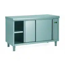 Meuble à dosseret à portes coulissantes sur 1 face avec intérieur chauffant profondeur 600 mm 2050 W