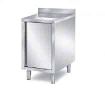 Meuble bas, 1 porte battante doublée, adossé, inox ferritique, L 500 x P 700 x H 600 à 700 mm, sur mesure