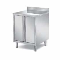 Meuble bas inox AISI 304 , 2 portes battantes doublées, adossé, prof 700 mm