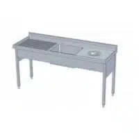 Plonge 1 bac avec trou vide-déchets, 1 égouttoir à gauche, L 1800 x P 700 x H 850 mm