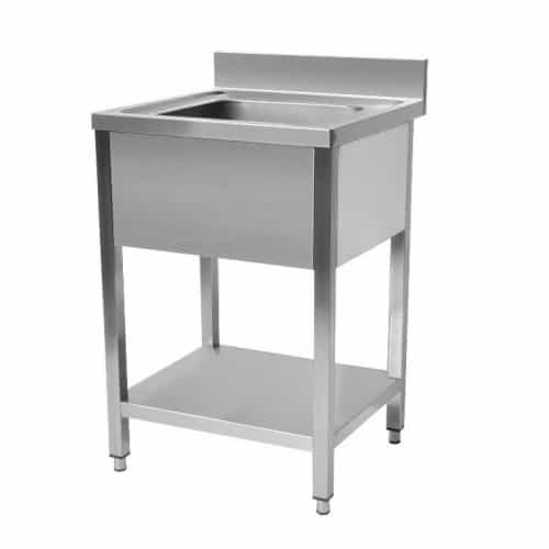 Plonge démontable avec étagère, inox, adossée, 1 bac, sans égouttoir, L 600 x P 600 mm