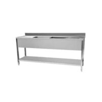 Plonge démontable en inox avec étagère  dosseret, 2 bacs, 2 égouttoirs L 2000 x P 600 mm
