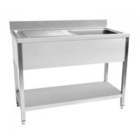 Plonge démontable en inox avec étagère, dosseret et égouttoir, 1 bac, L 1200 mm