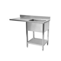 Plonge démontable lave-vaisselle avec étagère, pieds carrées, inox insonorisée, L 1200 x P 600 mm, 1 bac, 1 égouttoir