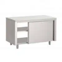 Table armoire passante, portes coulissantes, inox AISI 430, L 1200 x P 700 x H 850 mm