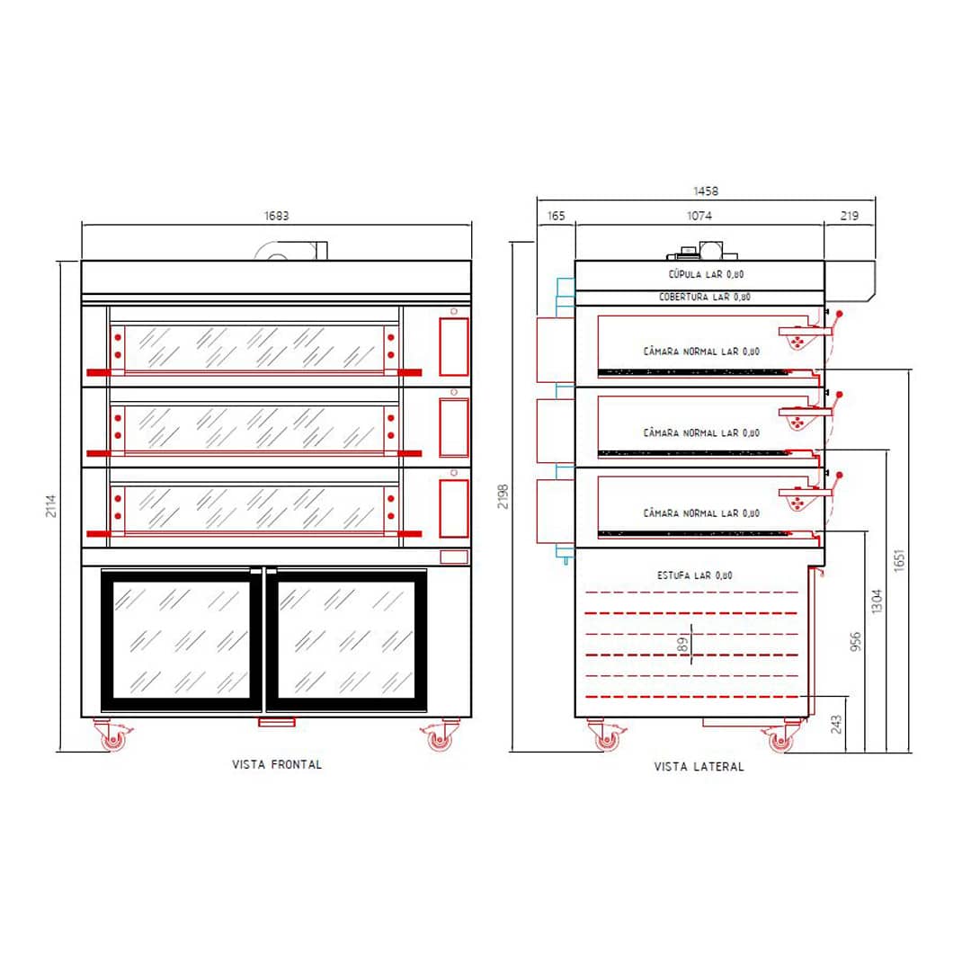 Four électrique Modulram avec 3 étages L 1250 x P 800 x H 210 mm + hotte avec extracteur + étuve, sur mesure – Image 2