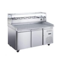 Meuble pizza inox 2 portes avec vitrine