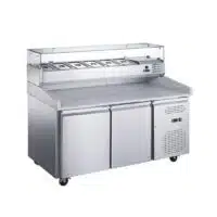 Meuble pizza inox 2 portes avec vitrine