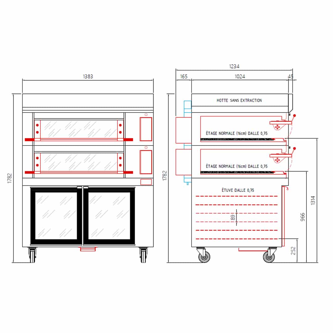 Four électrique Modulram avec 2 étages L 940 x P 750 x H 160 mm + hotte sans extracteur + étuve, sur mesure – Image 2