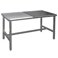 Table de découpe centrale dessus mixte inox et poly blanc L 3000 x P 900 x H 850 mm fabrication sur mesure
